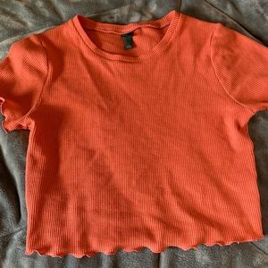 orange/pink waffle cropped shirt